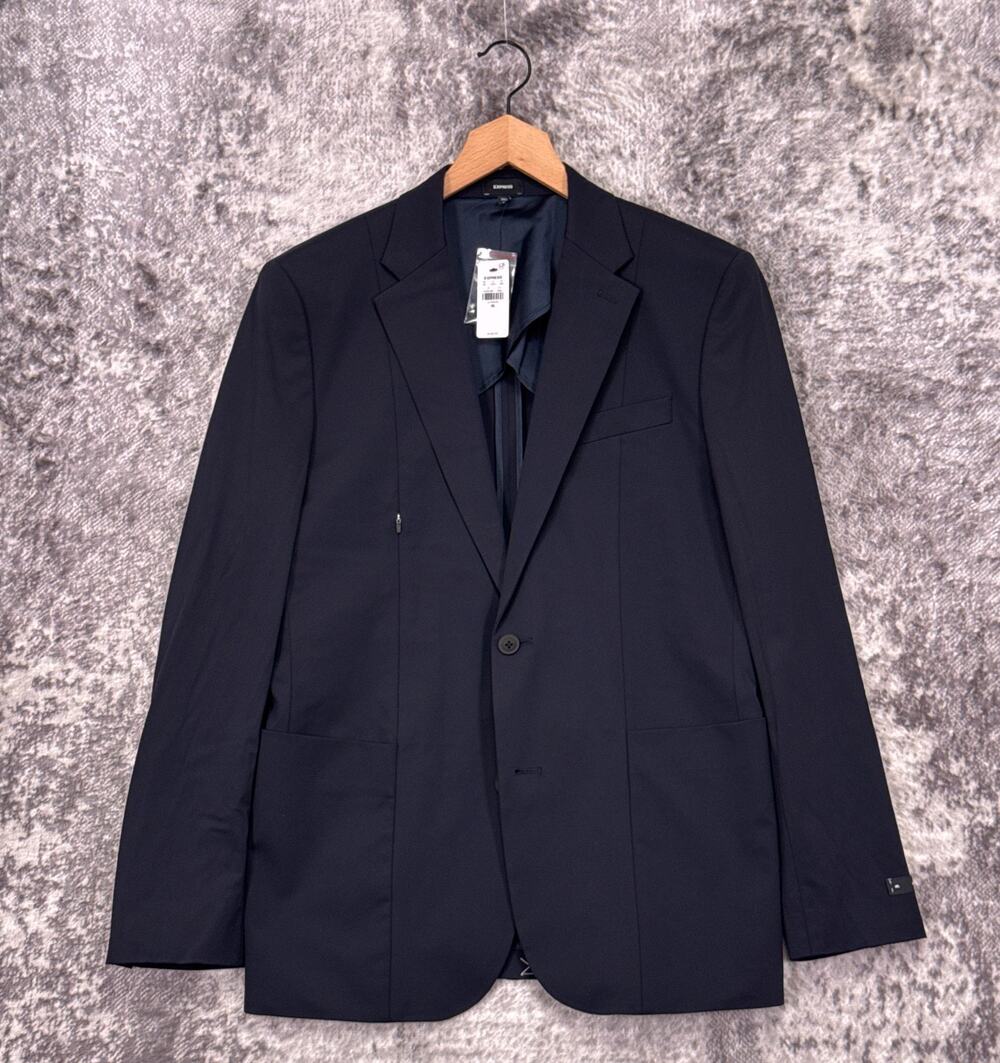 New Express Blazer 40 L Mens Everyday Performance Luxe Blue Sport Coat Jacket